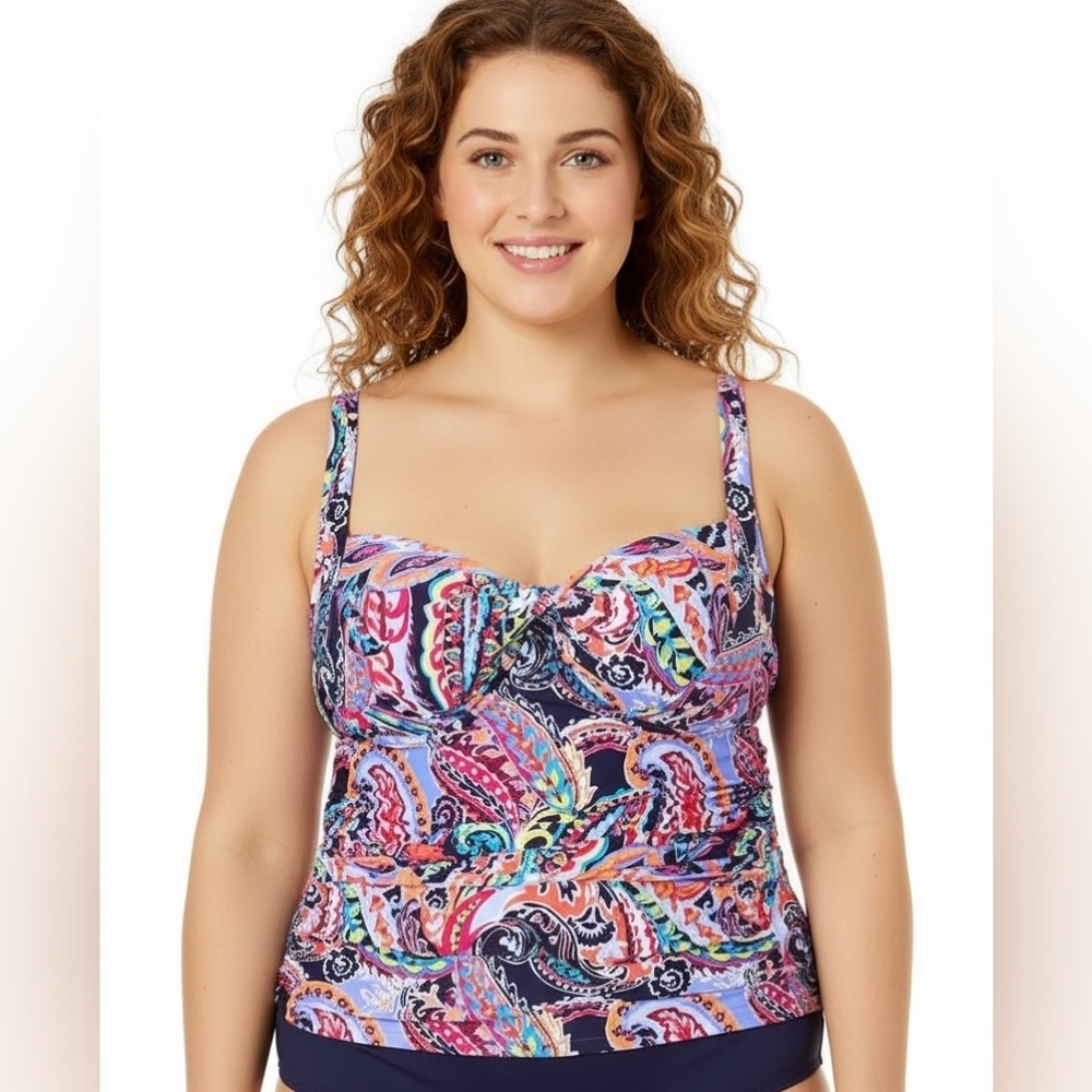 Anne Cole Paisley Parade Underwire Twist Tankini Swimsuit Swim Top New Size 24W